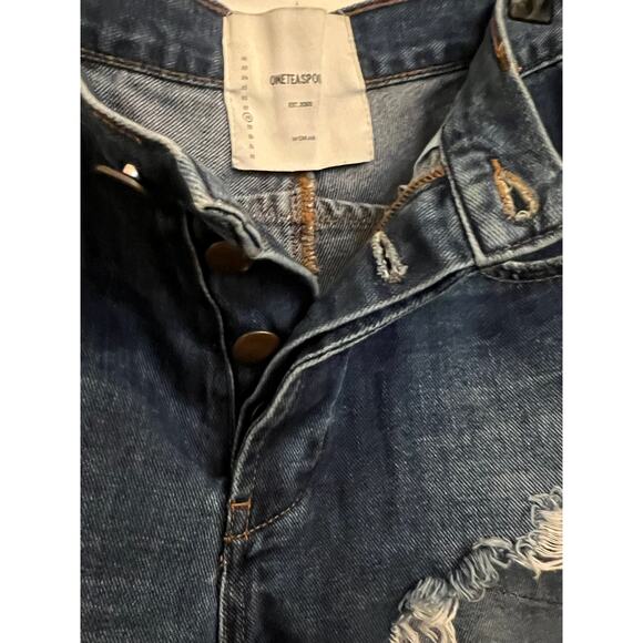 One Teaspoon Le Wolves Mid Length Denim Short 28 Indigo Wash Distressed Beachy - Picture 10 of 10